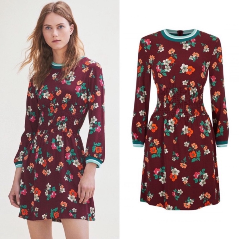 Maje Floral Print Smocked Dress